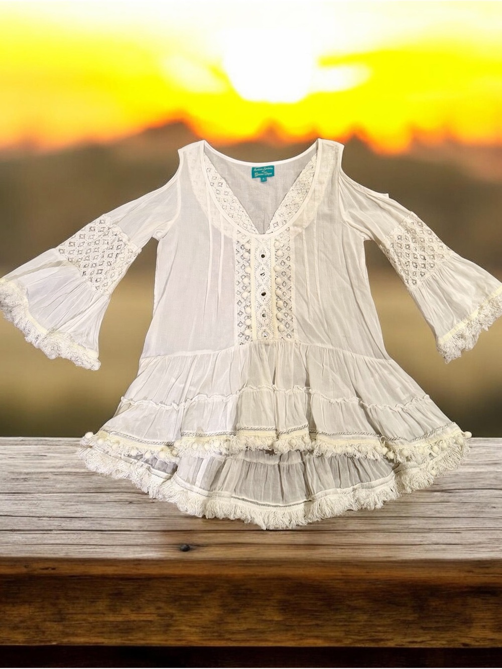 Antica Sartorio Boho White Lace-Trim Swim Coverup Tunic or Top Size S